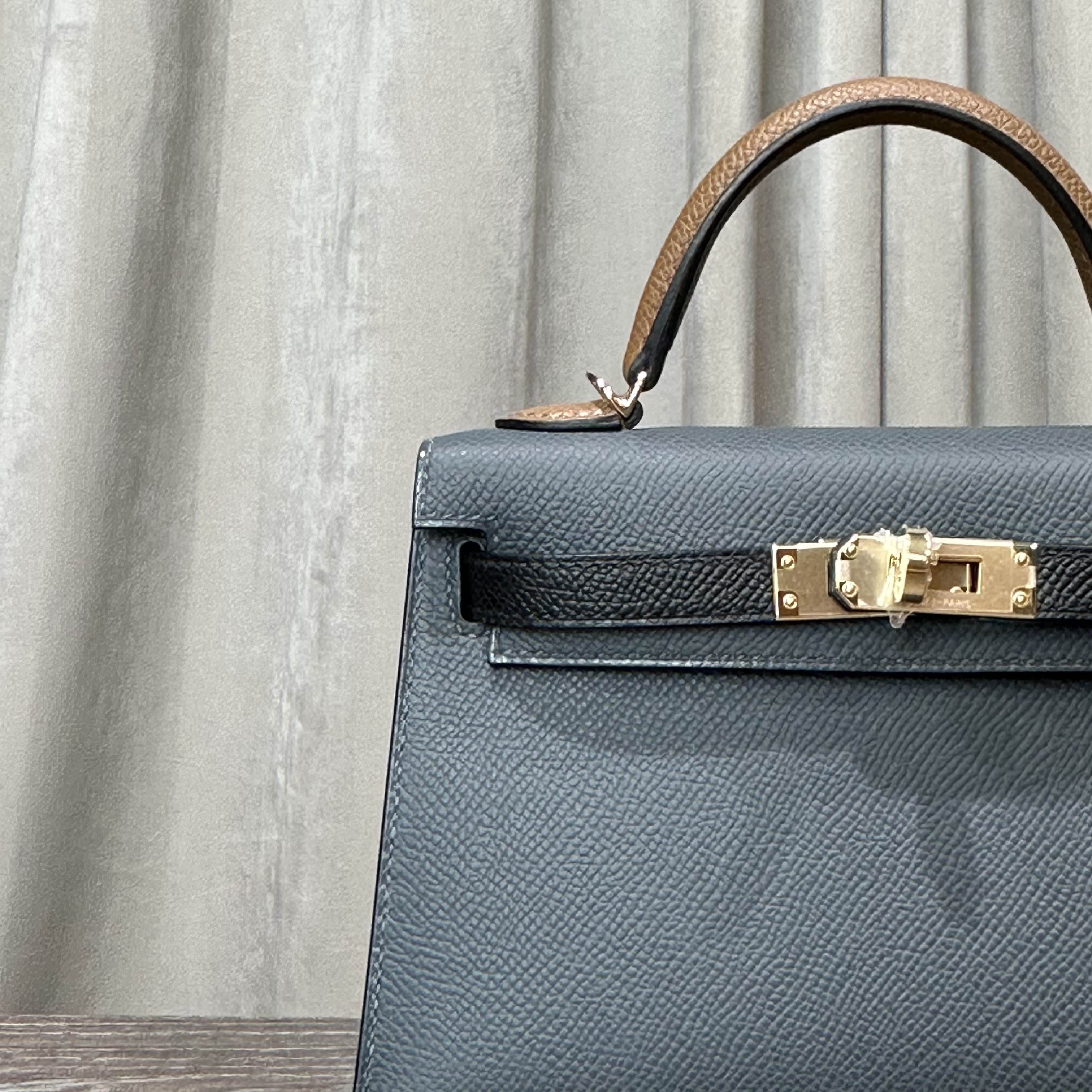 Hermès Gris Misty Noir Alezan Mini Kelly 20 Sellier Tricolore Epsom Permabrass Hardware