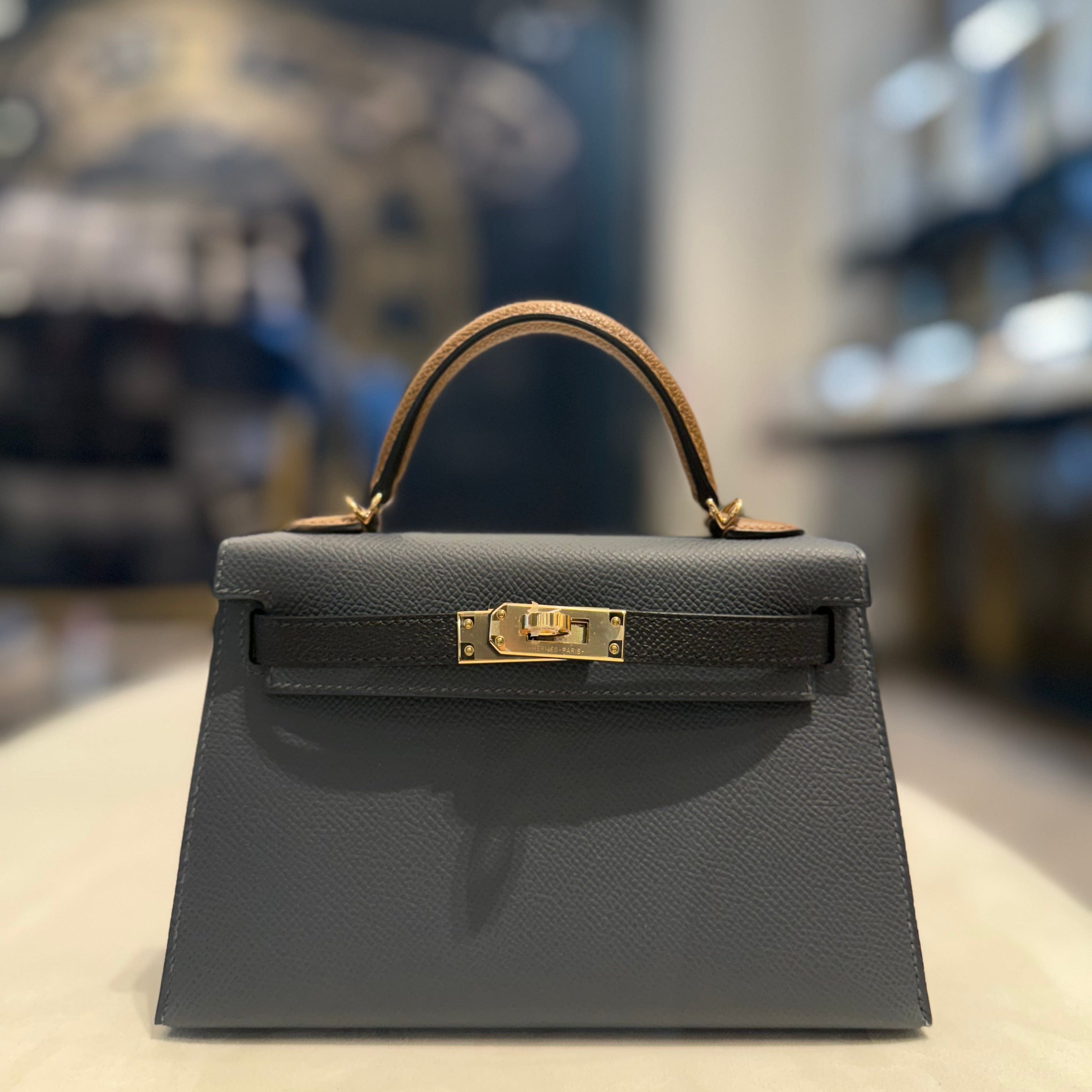 Hermès Gris Misty Noir Alezan Mini Kelly 20 Sellier – Tricolore