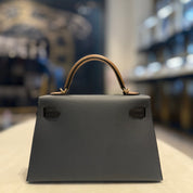 Hermès Gris Misty Noir Alezan Mini Kelly Sellier 20 Tricolore Epsom Permabrass Hardware