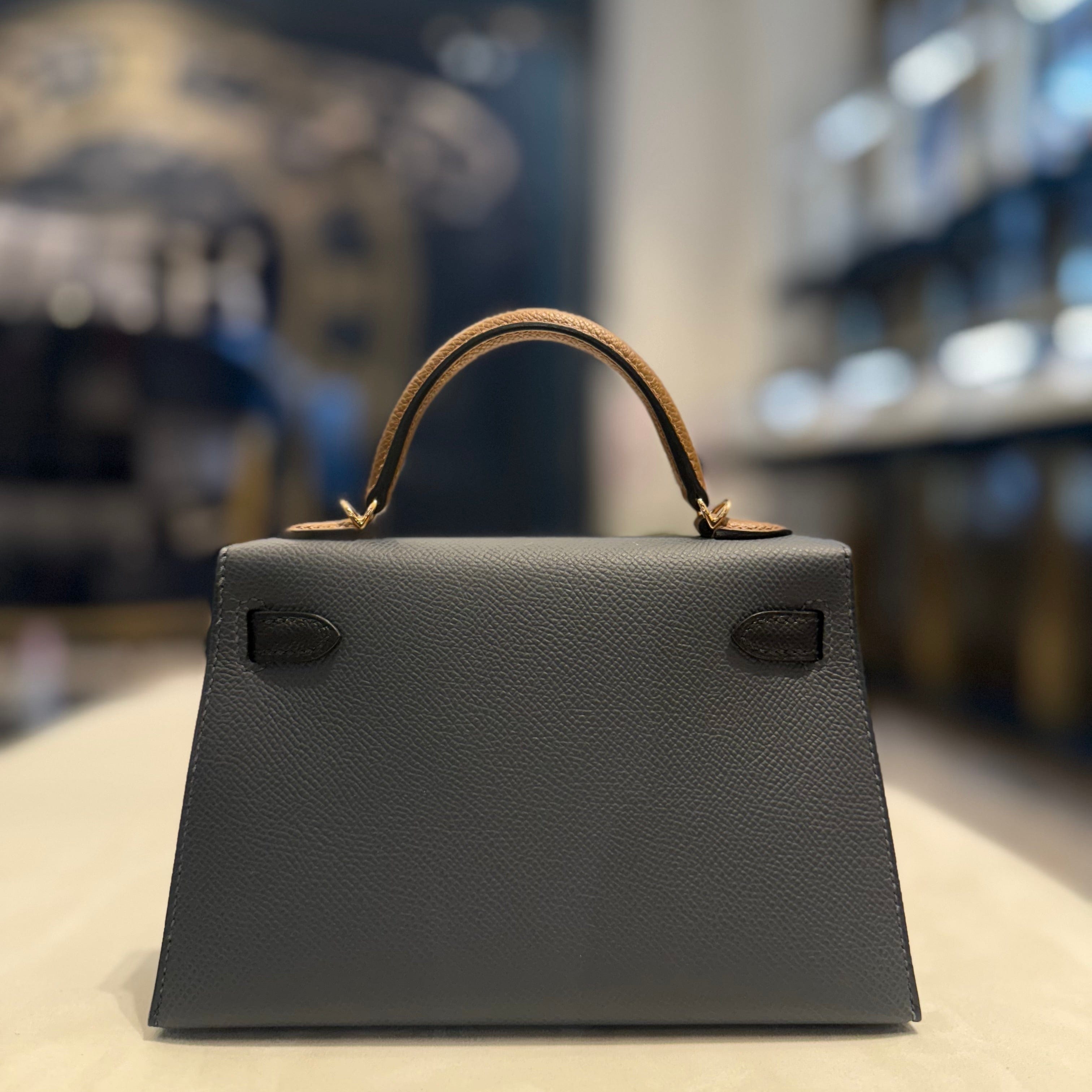 Hermès Gris Misty Noir Alezan Mini Kelly Sellier 20 Tricolore Epsom Permabrass Hardware