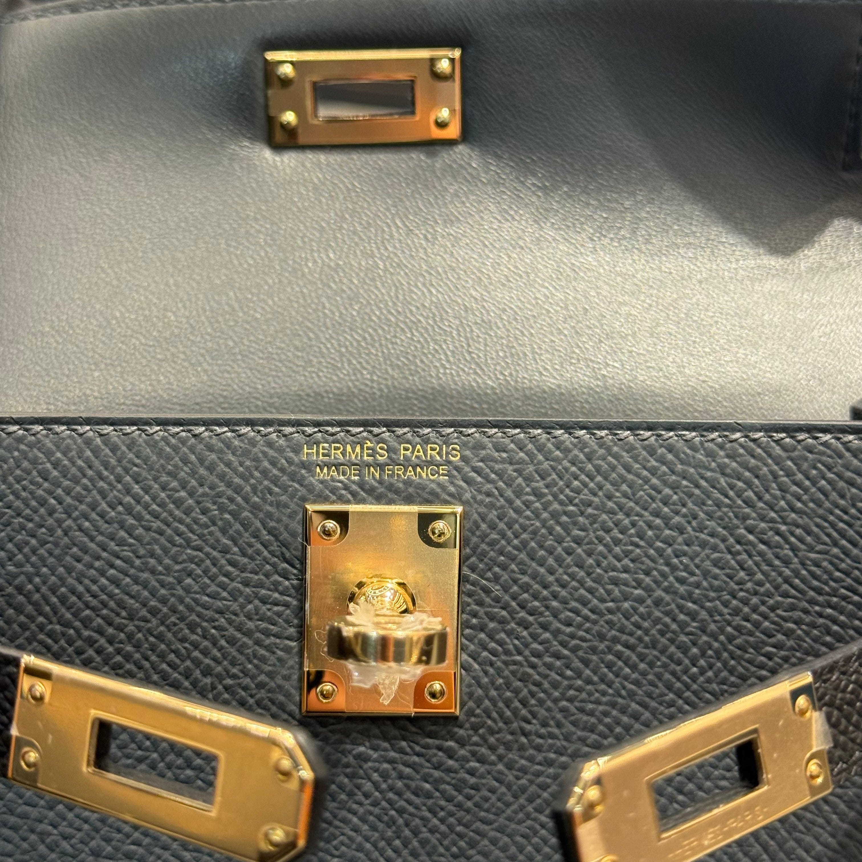 Hermès Gris Misty Noir Alezan Mini Kelly Sellier 20 Tricolore Epsom Permabrass Hardware
