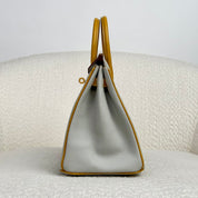 Hermès Gris Perle and Jaune Amber Birkin 25 Chèvre Mysore Brushed Gold Hardware HSS