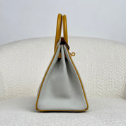 Hermès Gris Perle and Jaune Amber Birkin 25 Chèvre Mysore Brushed Gold Hardware HSS