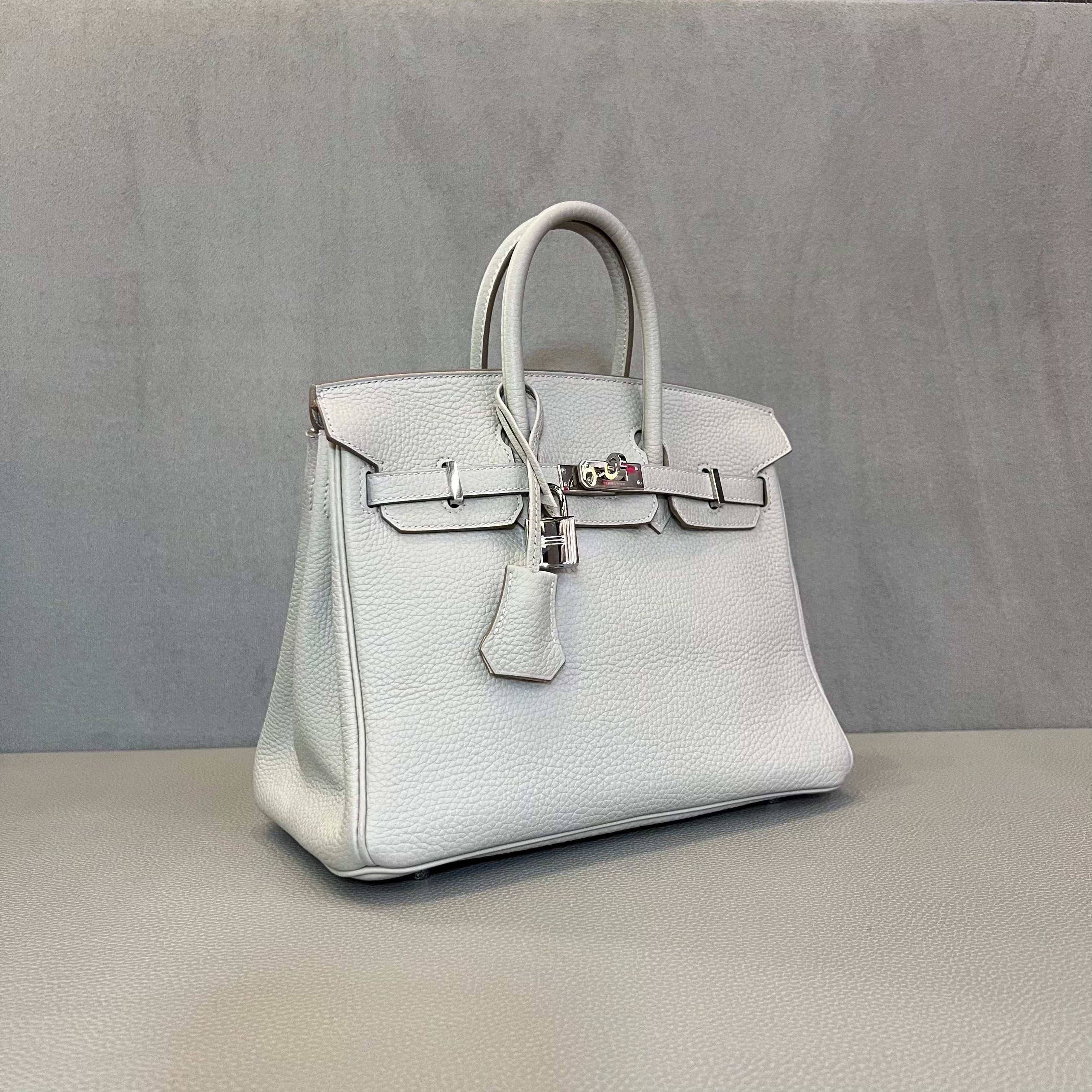 Hermès Gris Perle and Nata Birkin 25 Verso Togo Palladium Hardware