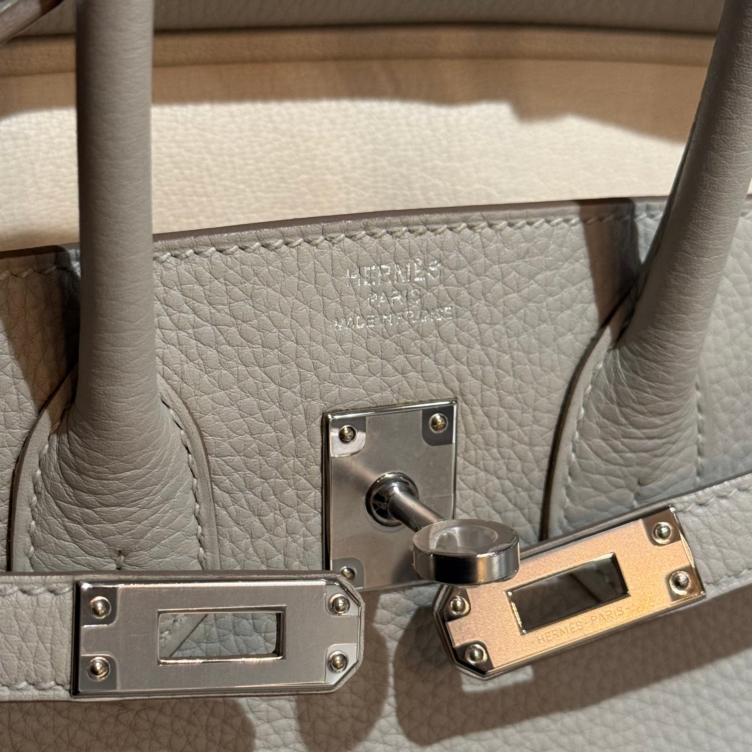 Hermès Gris Perle and Nata Birkin 25 Verso Togo Palladium Hardware