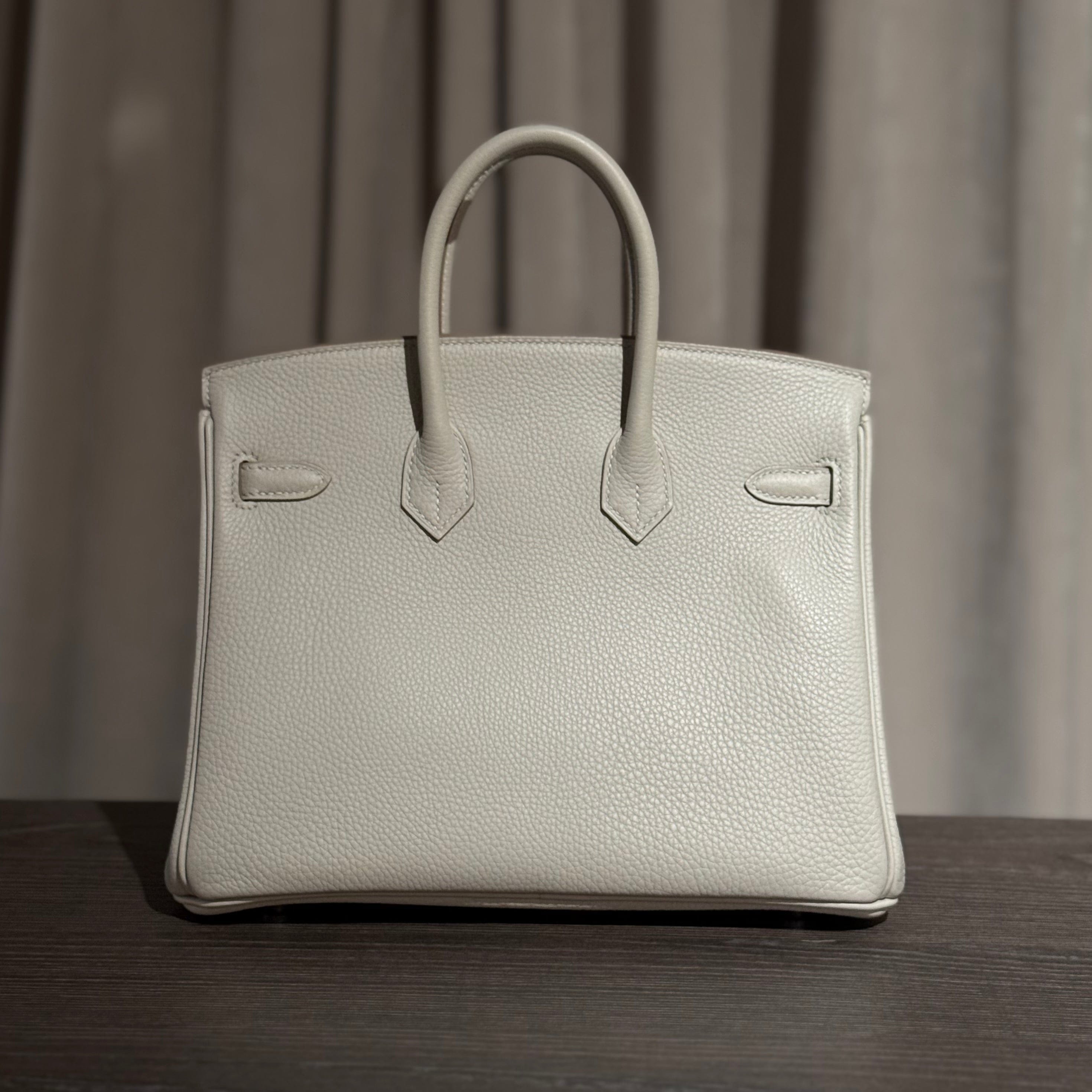 Hermès Gris Perle and Nata Birkin 25 Verso Togo Palladium Hardware