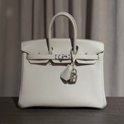 Hermès Gris Perle and Nata Birkin 25 Verso Togo Palladium Hardware
