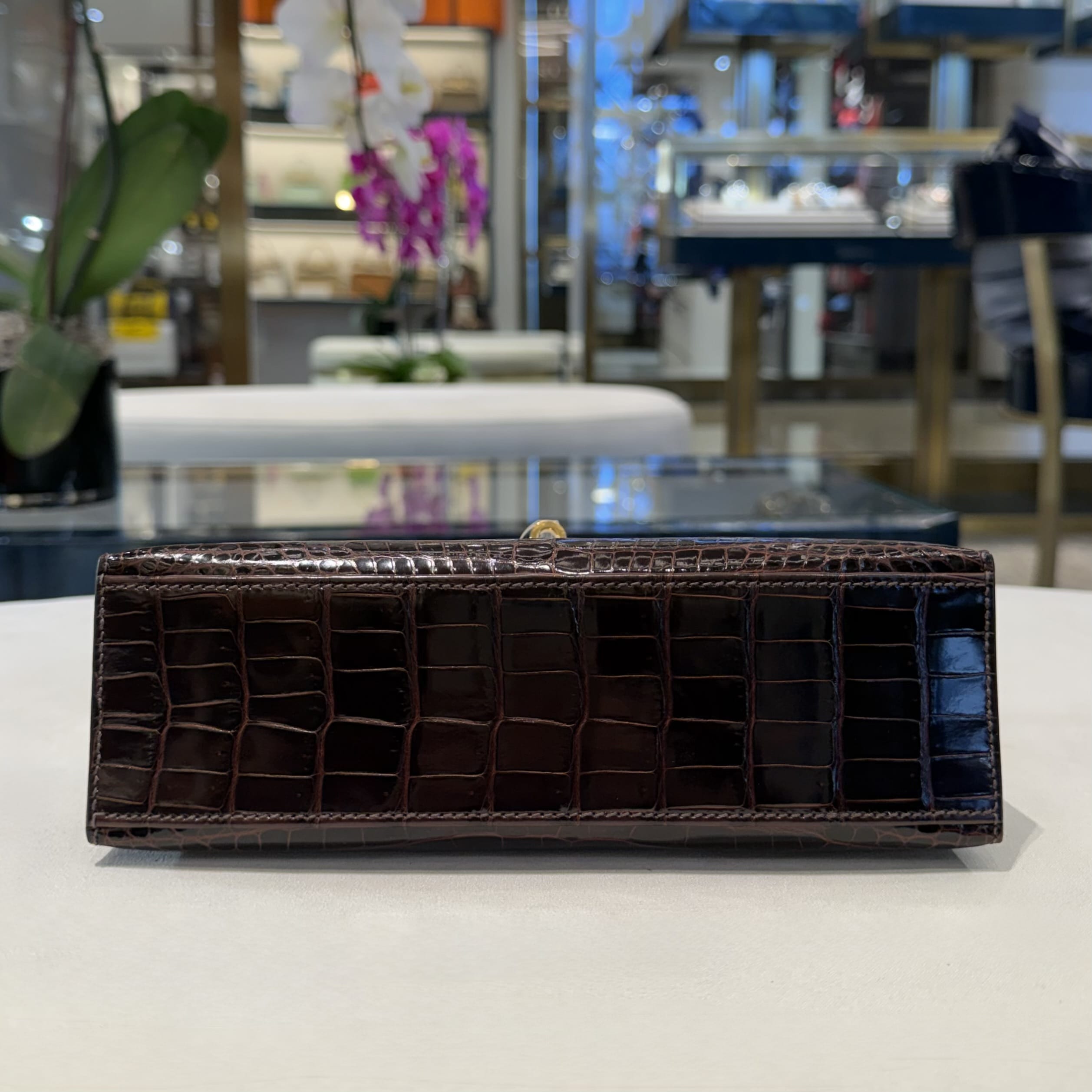Hermès Havane Kelly Pochette Crocodile Porosus Gold Hardware