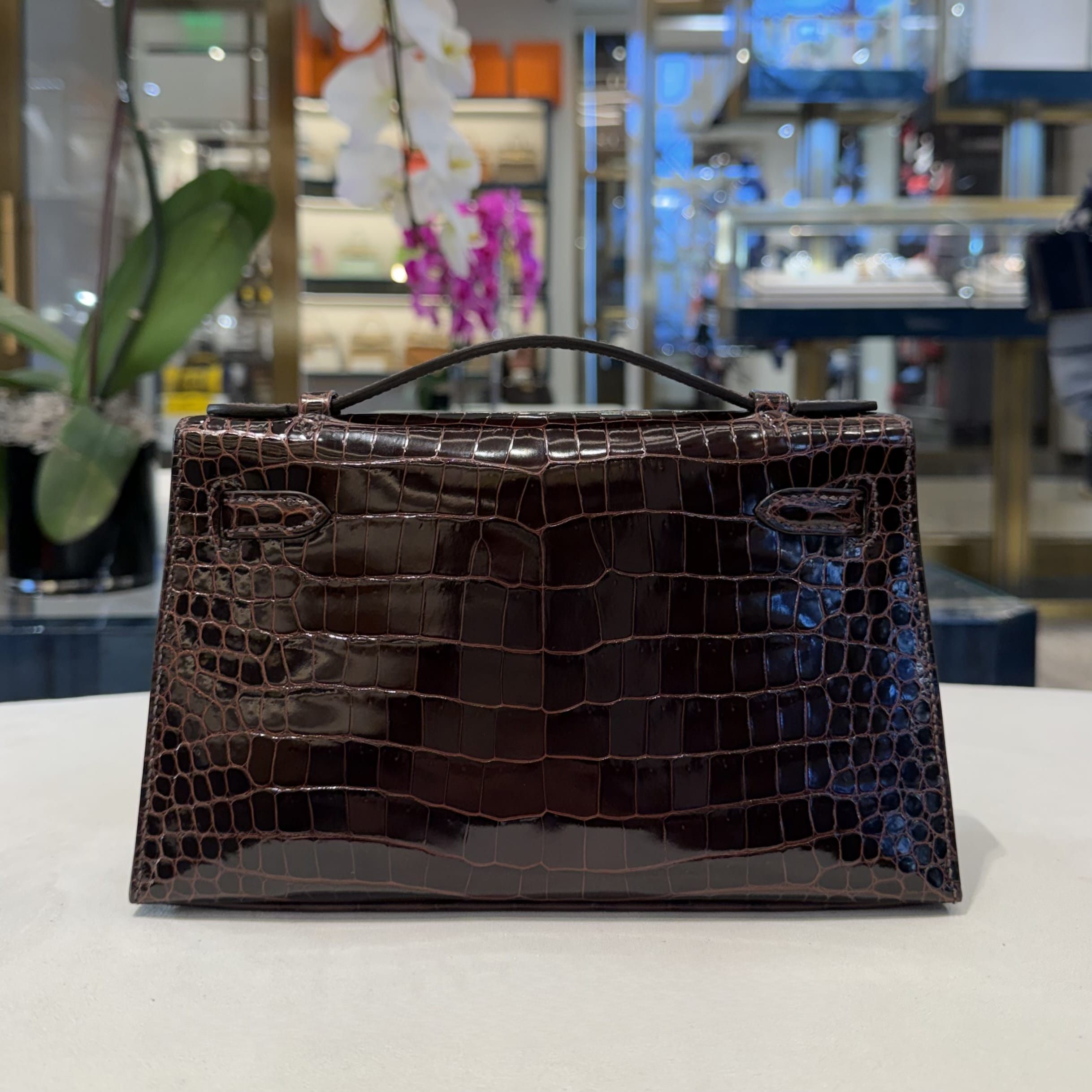 Hermès Havane Kelly Pochette Crocodile Porosus Gold Hardware