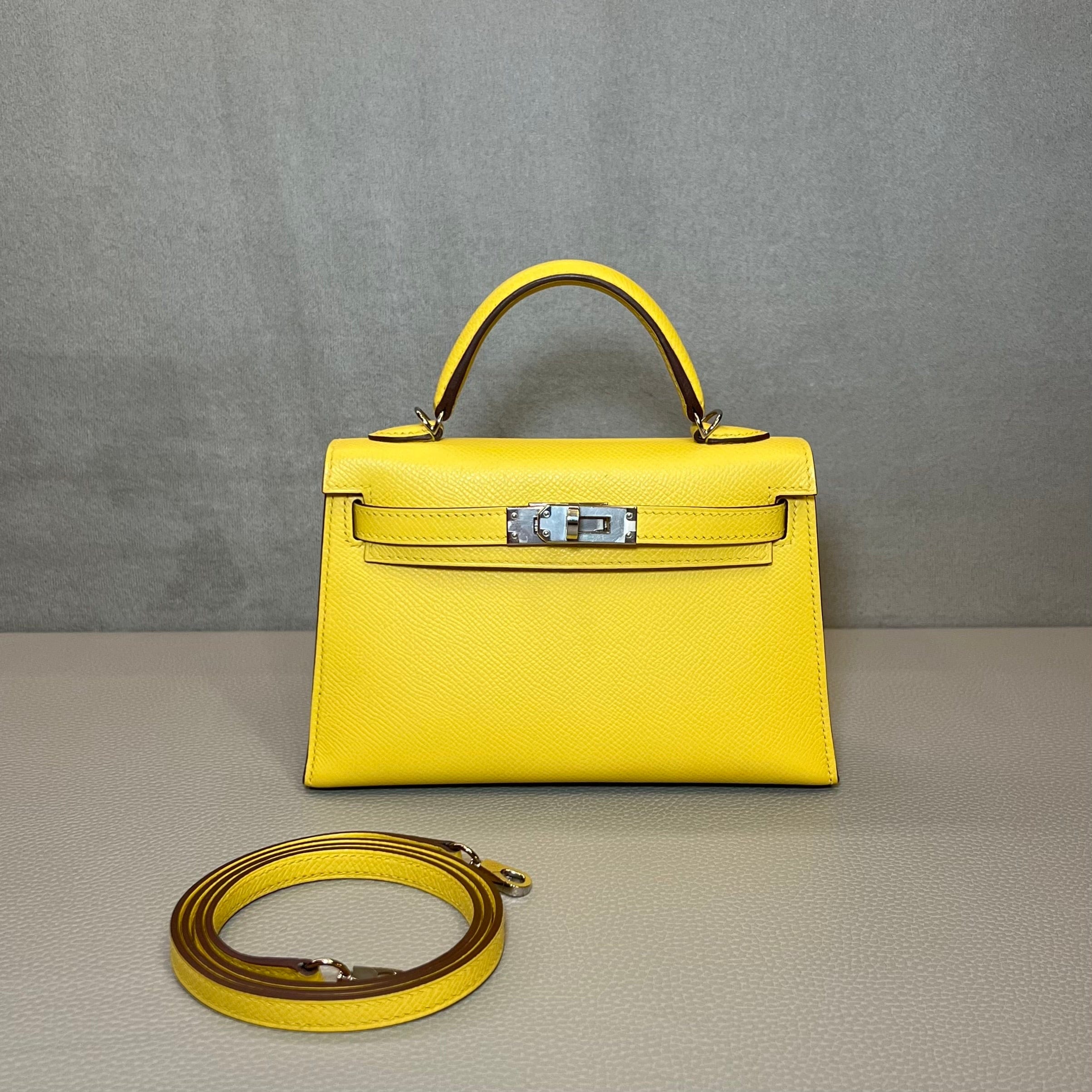 Hermès Jaune de Naples Mini Kelly 20 Sellier Mini Epsom Palladium Hardware