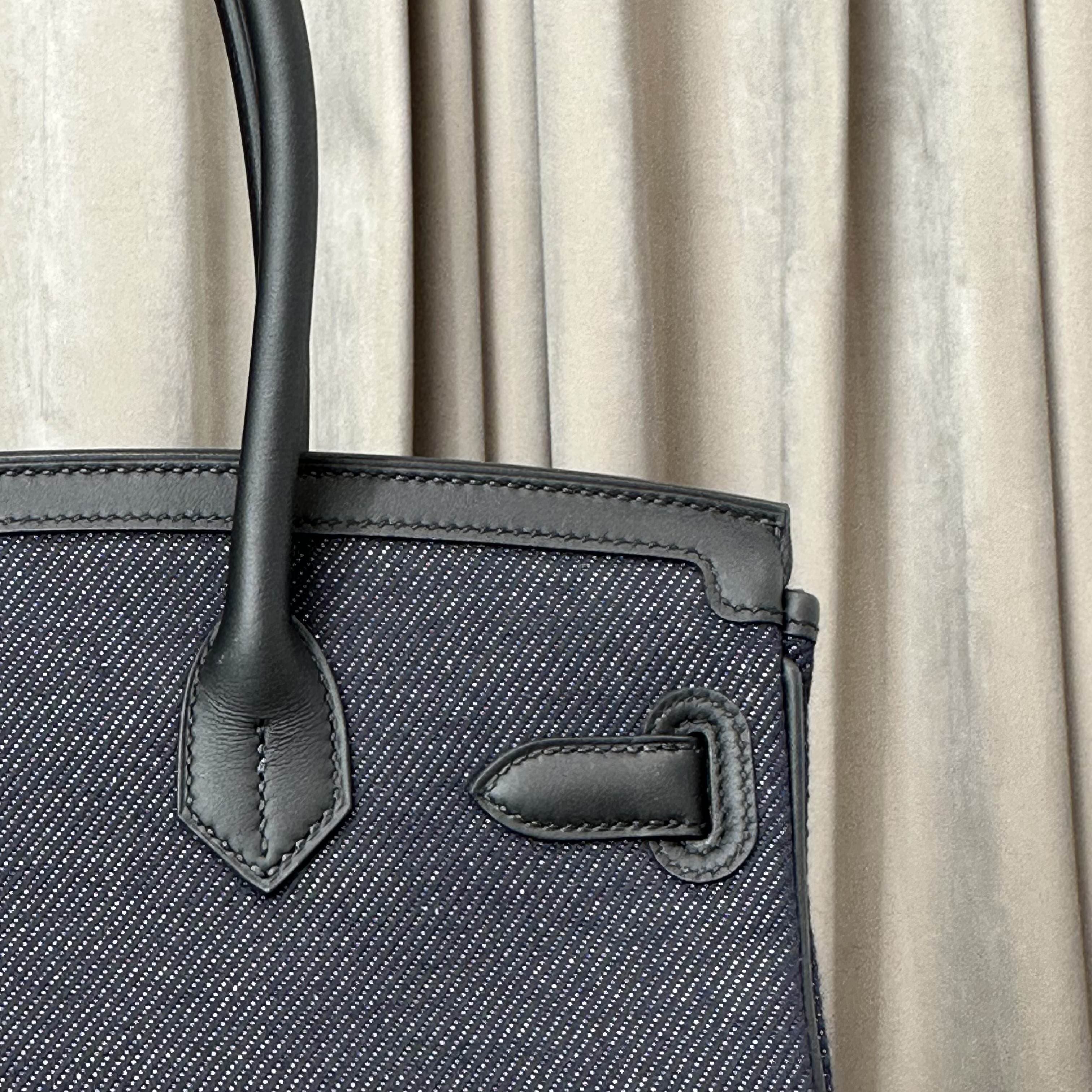 Hermès Jean Blue Indigo Shoulder Birkin Light 29 Canvas Swift Palladium Hardware