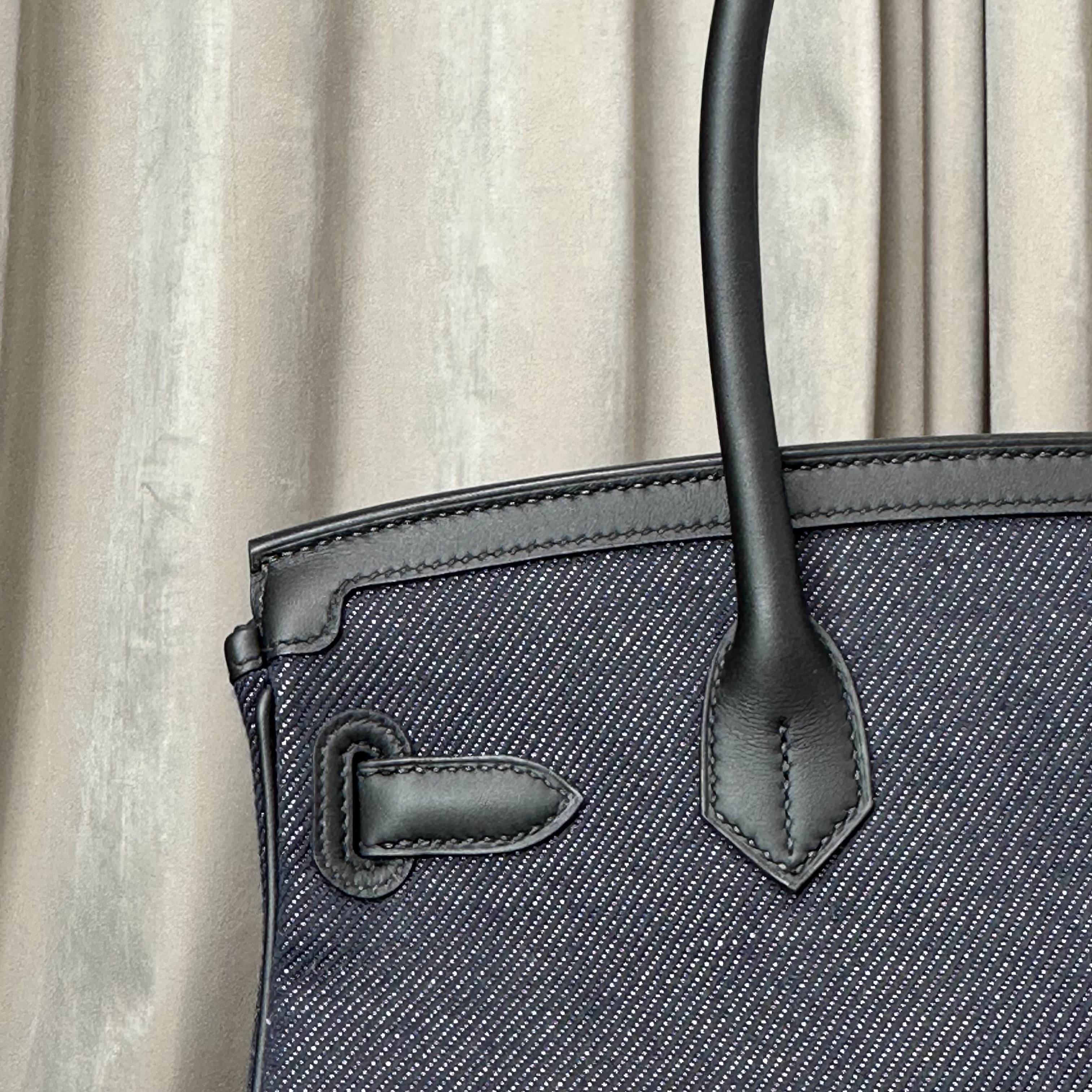 Hermès Jean Blue Indigo Shoulder Birkin Light 29 Canvas Swift Palladium Hardware