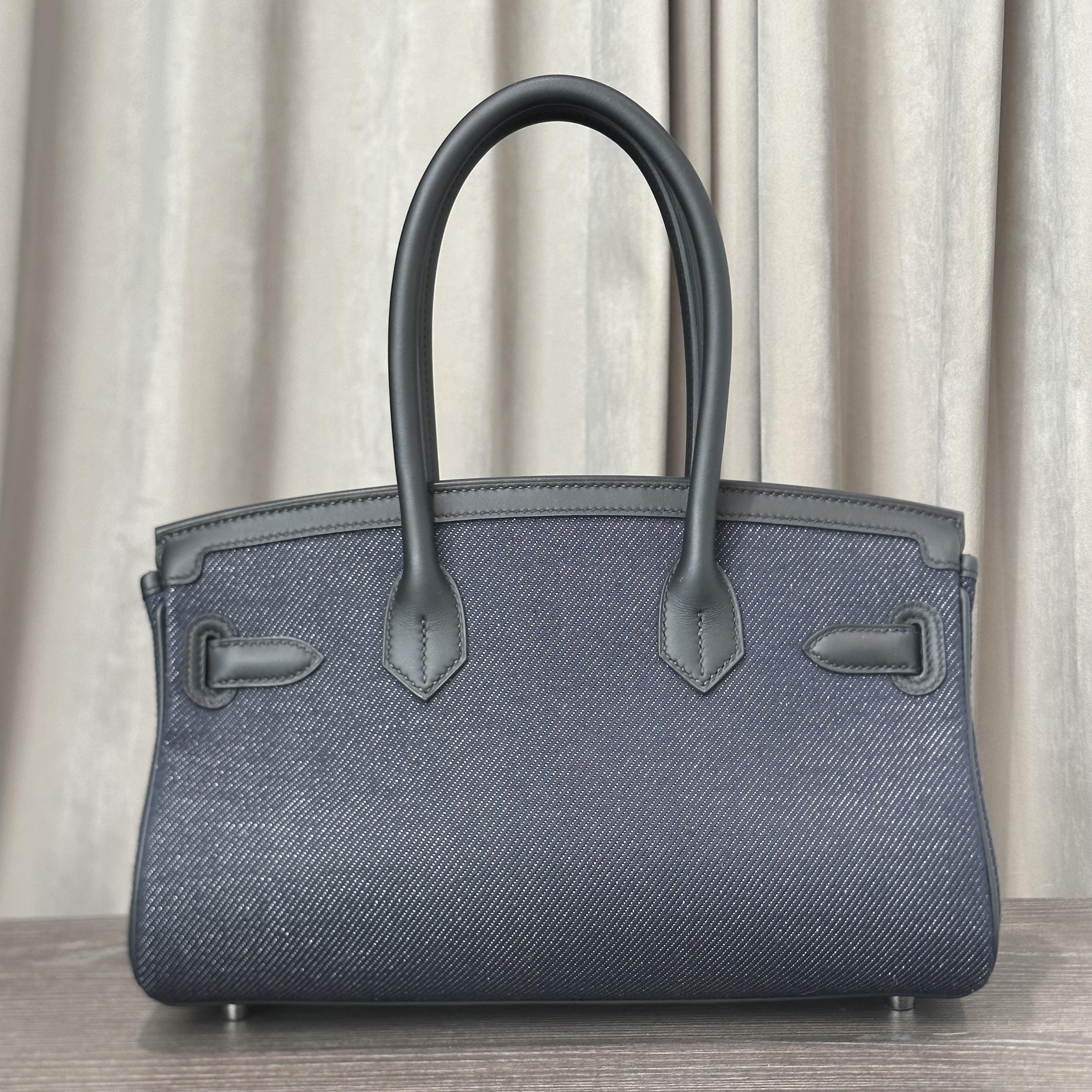 Hermès Jean Blue Indigo Shoulder Birkin Light 29 Canvas Swift Palladium Hardware