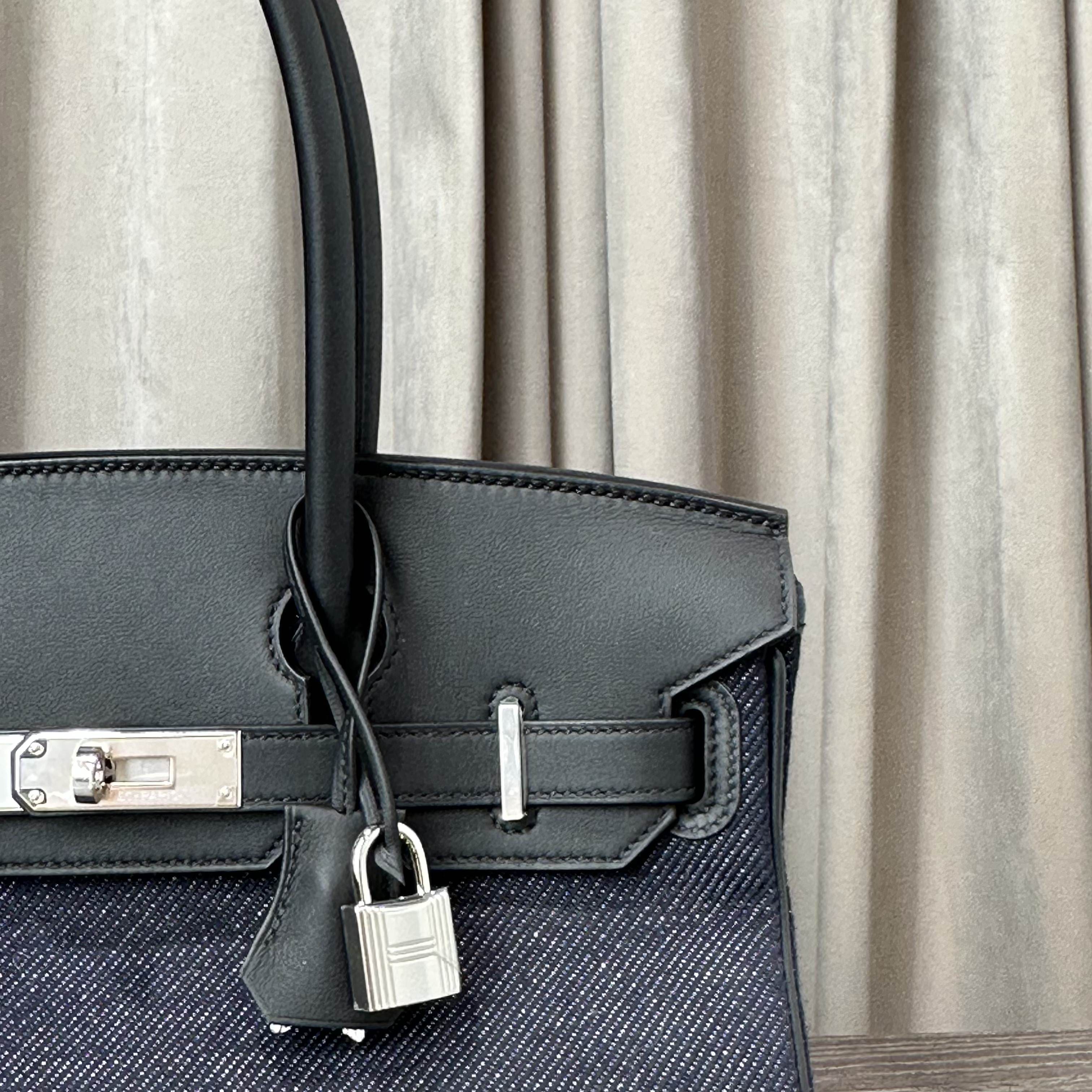 Hermès Jean Blue Indigo Shoulder Birkin Light 29 Canvas Swift Palladium Hardware