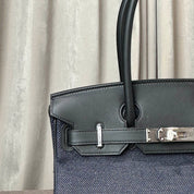 Hermès Jean Blue Indigo Shoulder Birkin Light 29 Canvas Swift Palladium Hardware