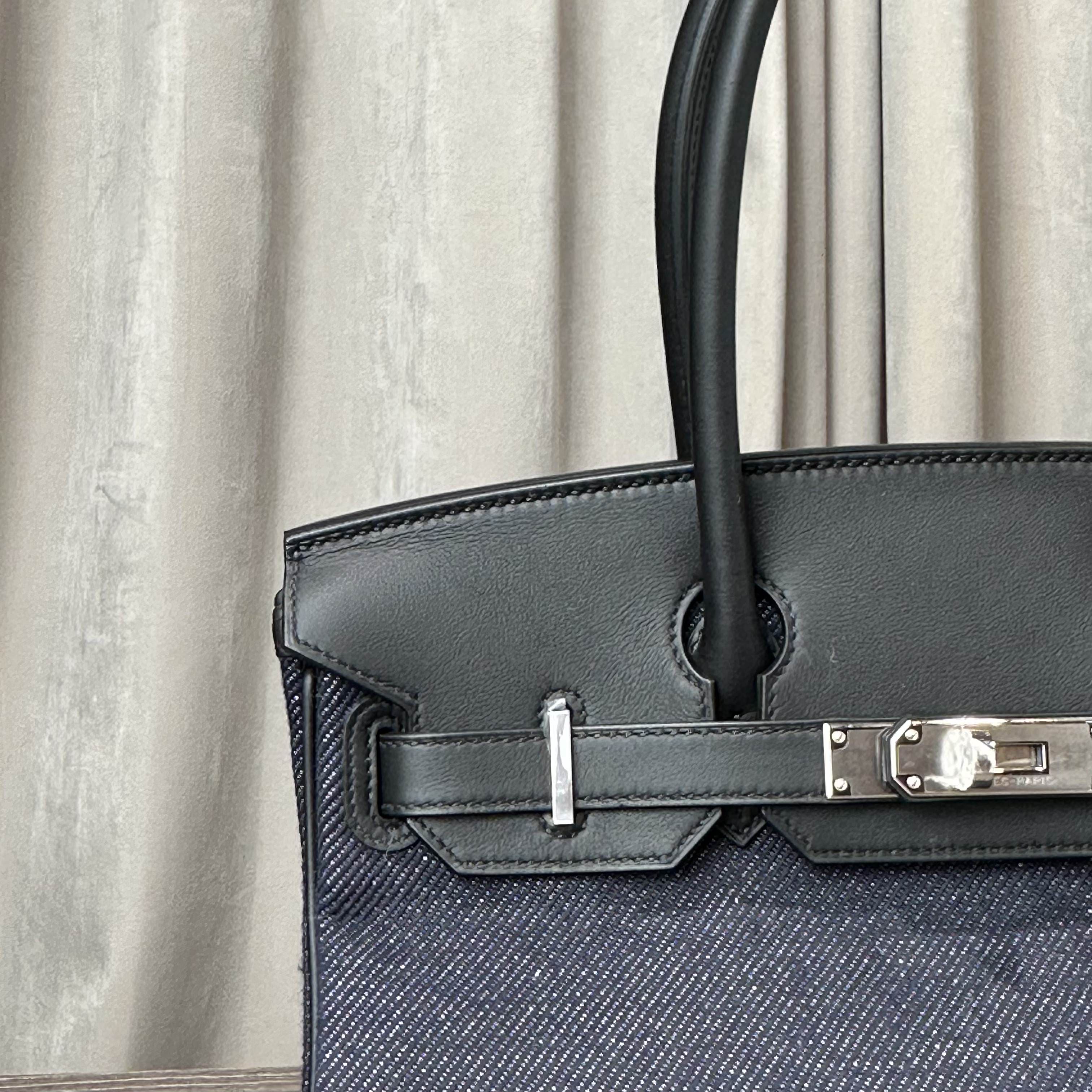 Hermès Jean Blue Indigo Shoulder Birkin Light 29 Canvas Swift Palladium Hardware