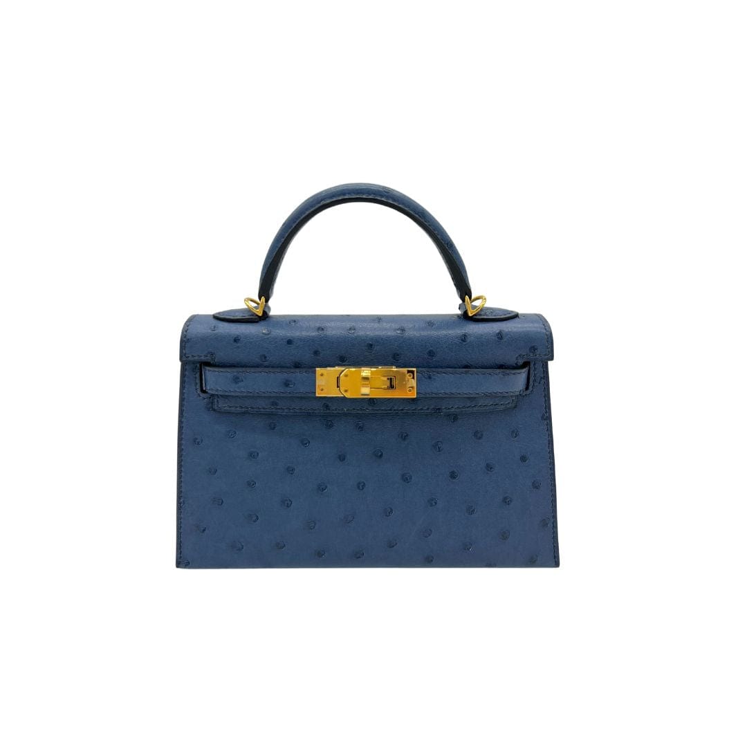 Hermes Kelly 20 Bleu Roy Ostrich Gold Hardware Wrist Aficionado