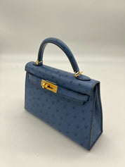 Hermes Kelly 20 Bleu Roy Ostrich Gold Hardware Wrist Aficionado