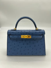 Hermes Kelly 20 Bleu Roy Ostrich Gold Hardware Wrist Aficionado