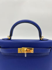 Hermes Kelly 20 Mini Bleu Electrique Epsom Gold Hardware Wrist Aficionado