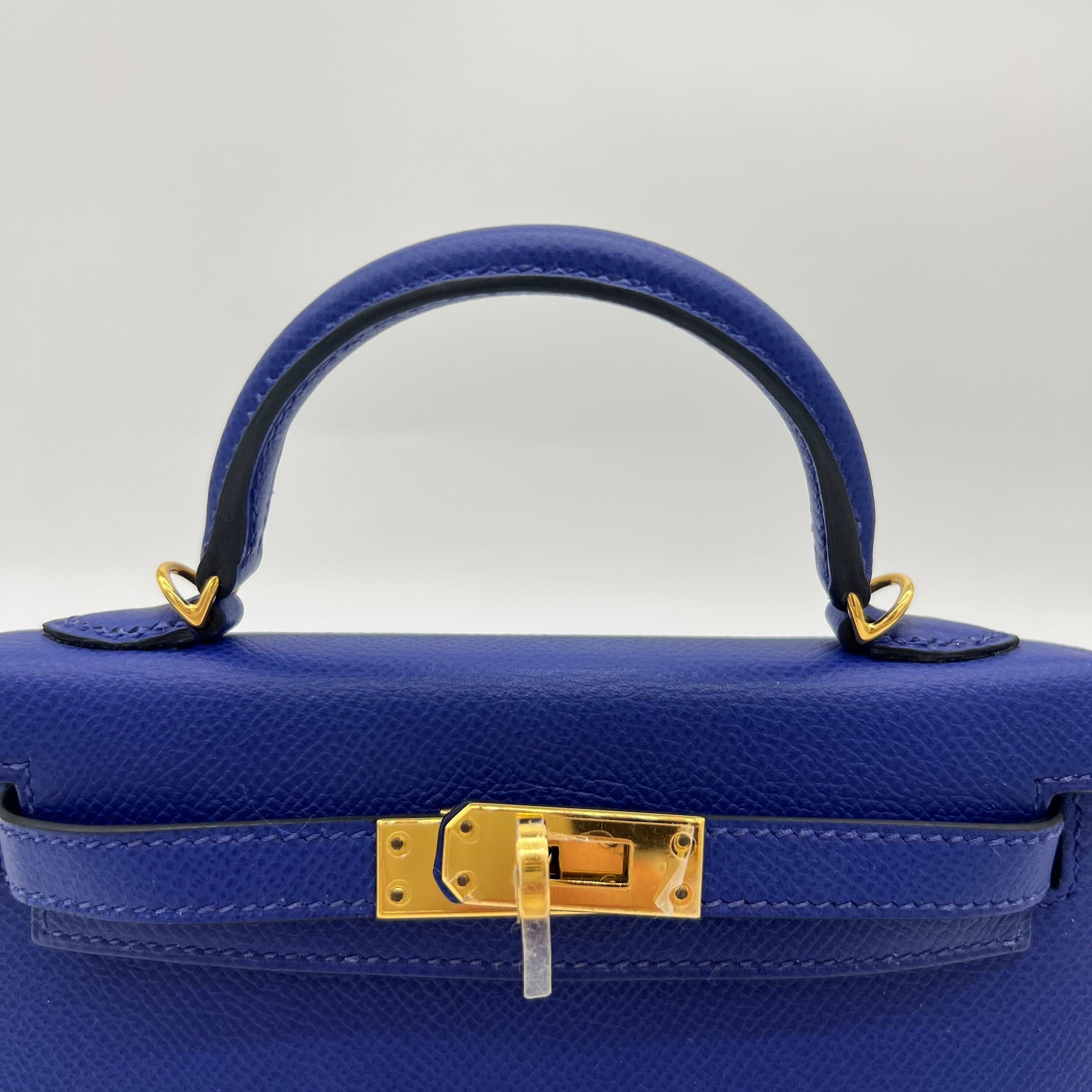 Hermes Kelly 20 Mini Bleu Electrique Epsom Gold Hardware Wrist Aficionado