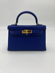 Hermes Kelly 20 Mini Bleu Electrique Epsom Gold Hardware Wrist Aficionado