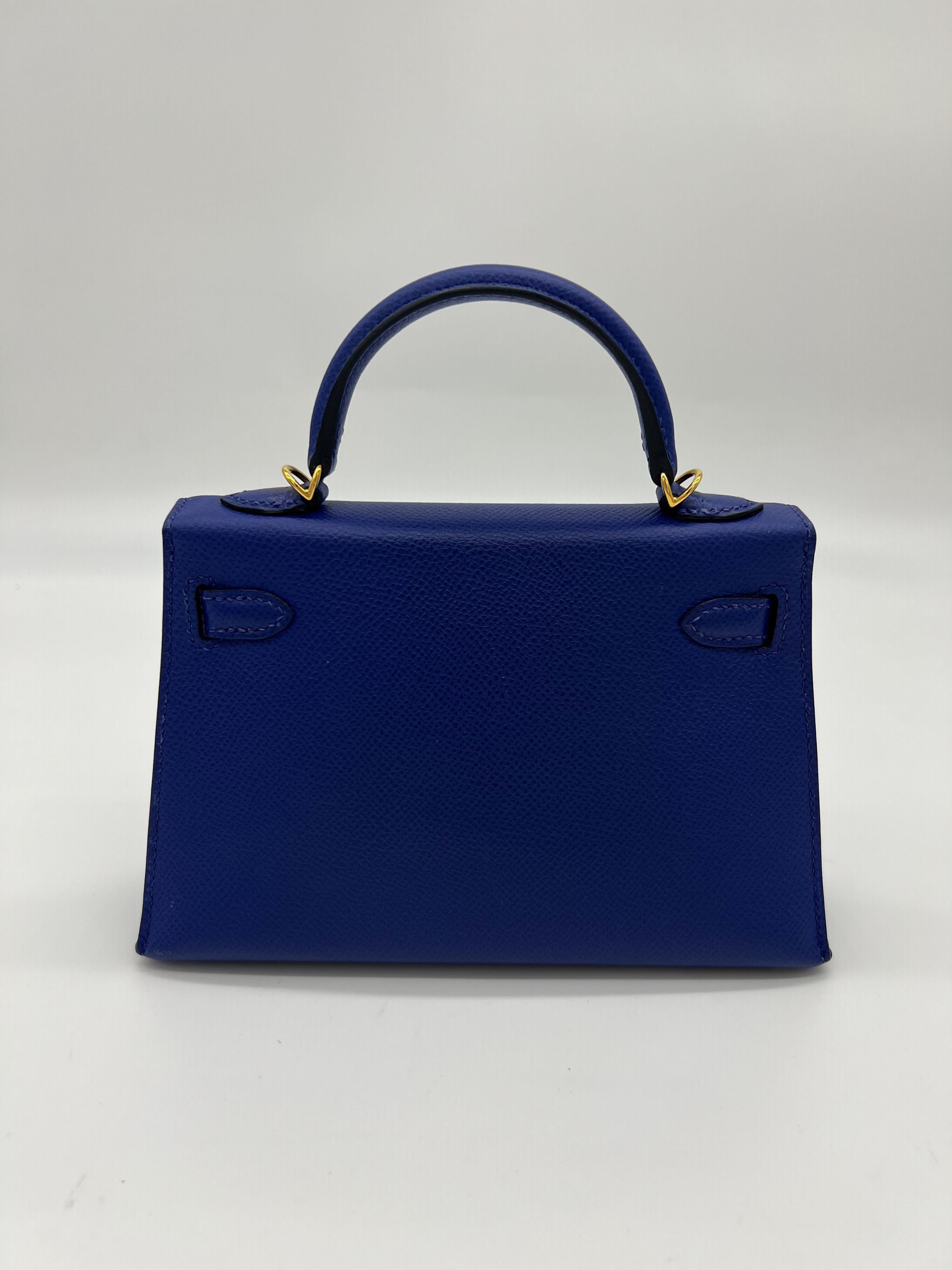 Hermes Kelly 20 Mini Bleu Electrique Epsom Gold Hardware Wrist Aficionado