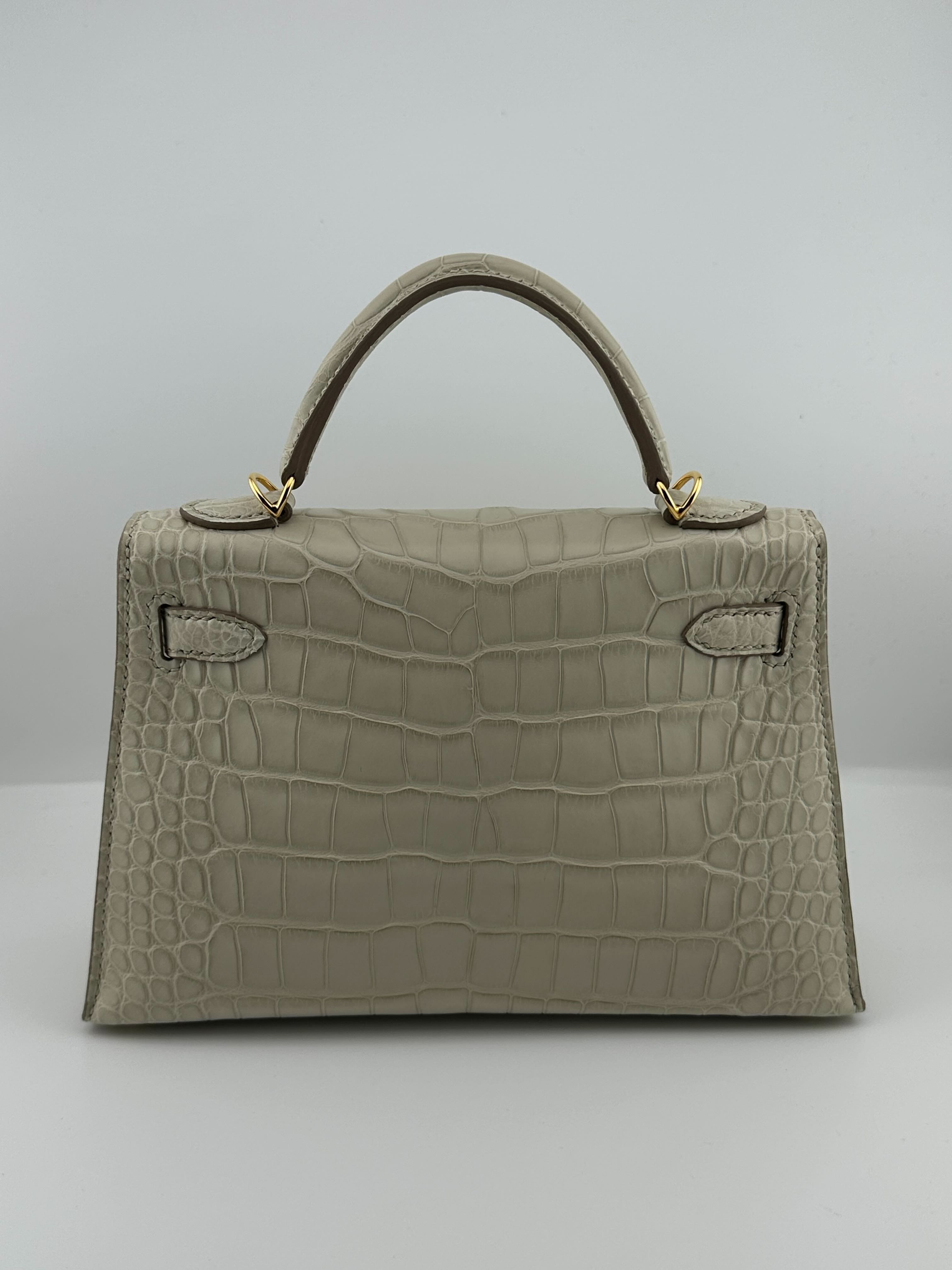 Hermès Kelly 20 Sellier Matte Missi Alligator Beton Gold Hardware