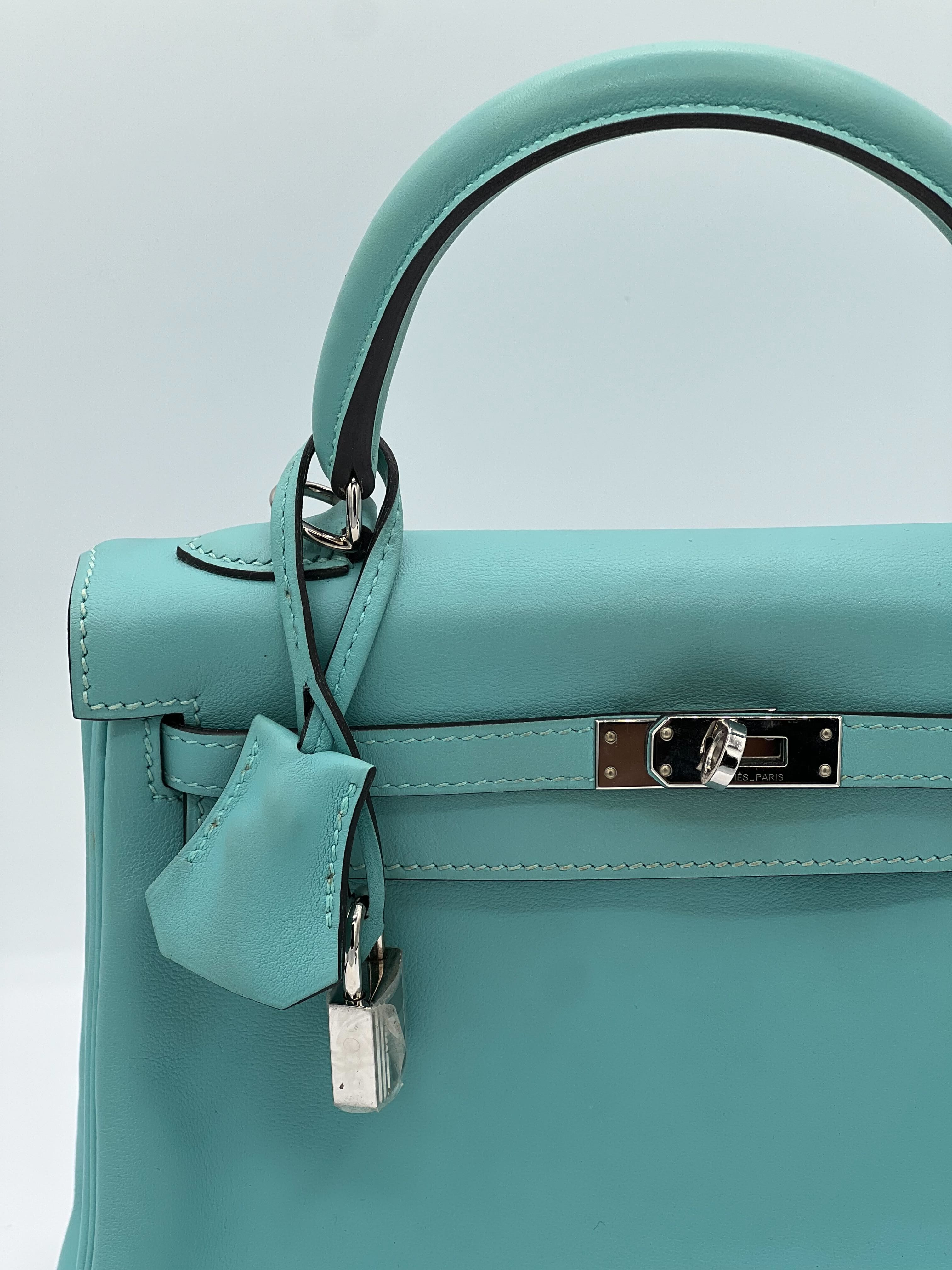 Hermes Kelly 25 (Pre 2017) Swift Bleu Atoll Palladium Hardware