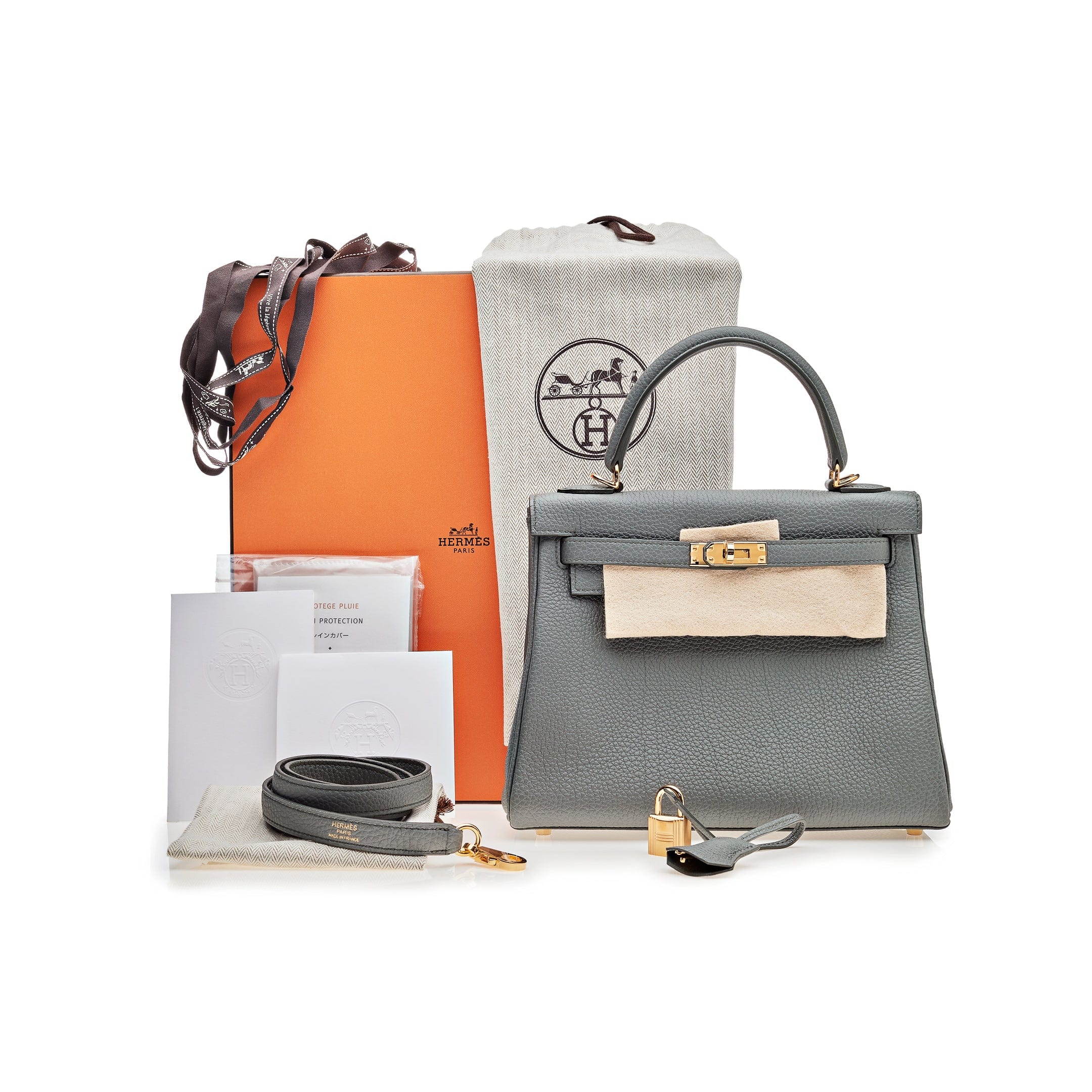 Bags & Accessories Hermes Kelly 25 Retourne Veau Togo Vert Amande Gold Hardware Wrist Aficionado