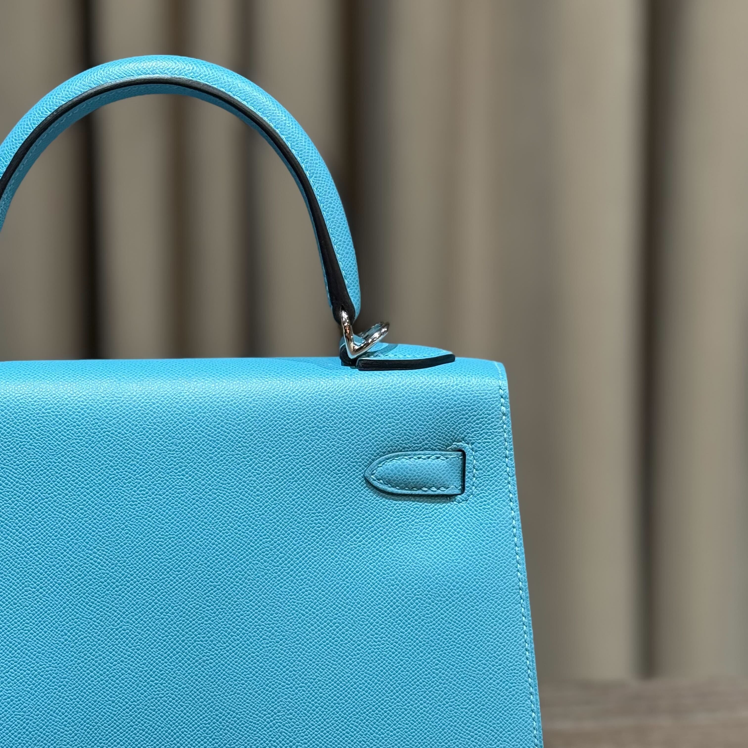 Hermès Kelly Sellier 25 Blue Du Nord Cuivre Madame Palladium