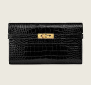 Hermès Kelly Cut Clutch Elan Crocodile Porosus Lisse Noir Gold Hardware