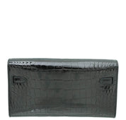 Hermes Kelly Cut Clutch Elan Crocodile Porosus Lisse Noir Gold Hardware