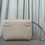 Hermès Kelly Depeches 25 Etoupe Togo Clutch Palladium Hardware
