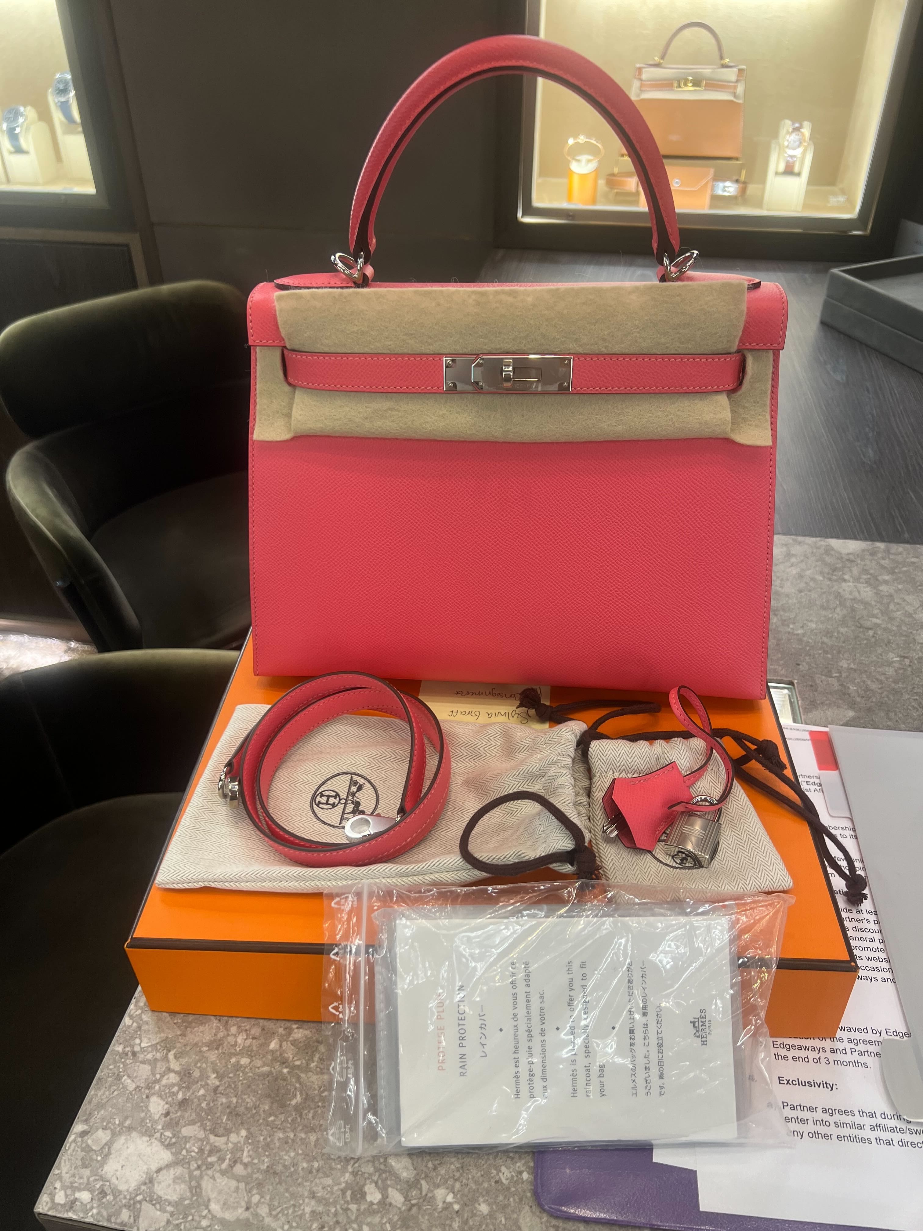 Hermès Kelly II Sellier 28 Epsom Leather Rose Azalee Palladium Hardware