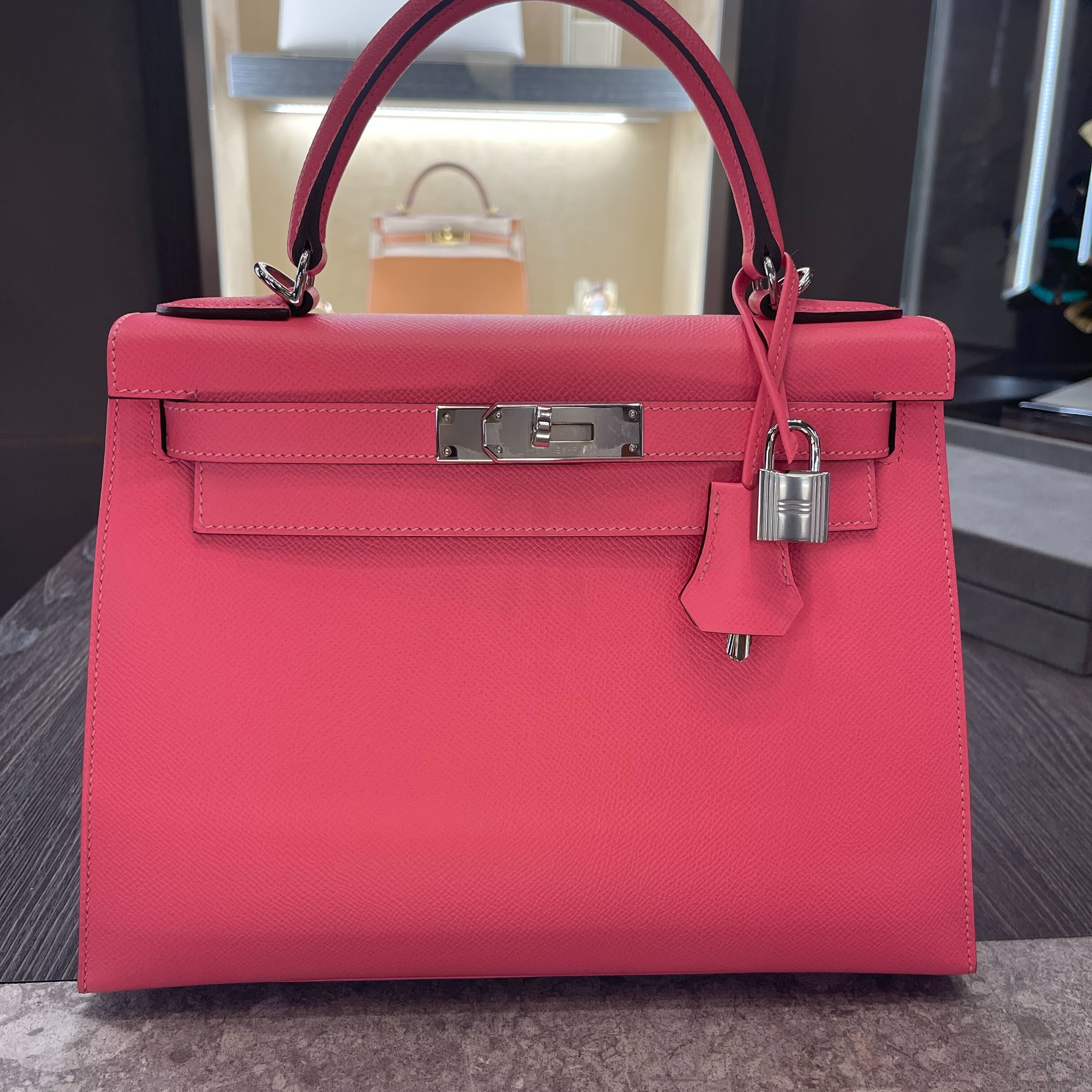 Hermès Kelly II Sellier 28 Epsom Leather Rose Azalee Palladium Hardware