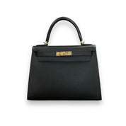 Hermès Kelly II Sellier 28 Noir Epsom Gold Hardware