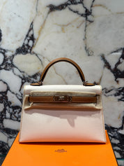 Hermès Kelly II Sellier Mini 20 Classic Skin Perso Craie Gold Special Order Palladium Hardware