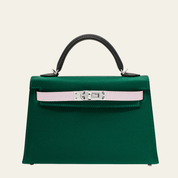 Hermès Kelly II Sellier Mini 20 Tricolore Epsom Vert Moyen/ Mauve Pale/Ardoise Palladium Hardware