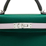 Hermès Kelly II Sellier Mini 20 Tricolore Epsom Vert Moyen/ Mauve Pale/Ardoise Palladium Hardware