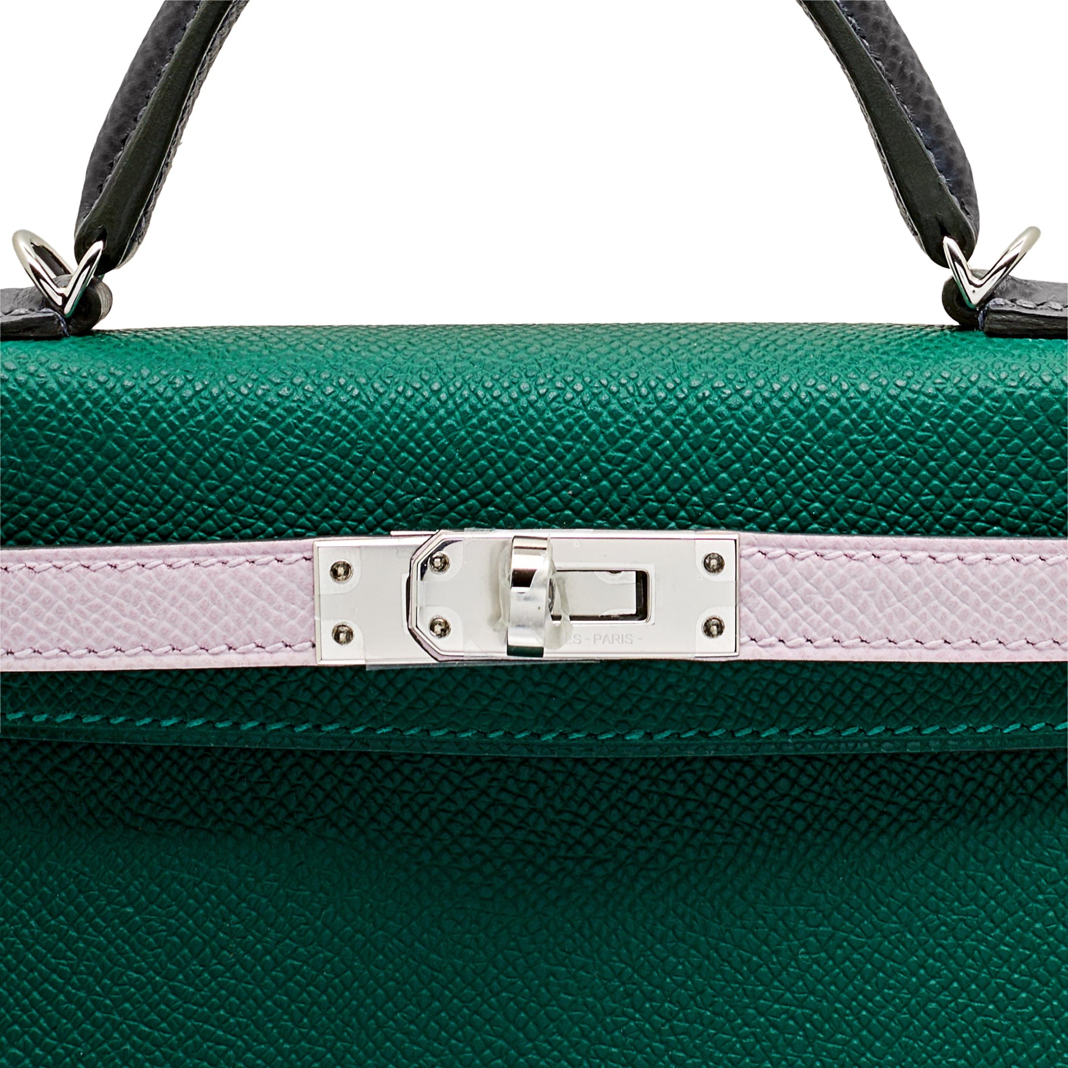 Hermès Kelly II Sellier Mini 20 Tricolore Epsom Vert Moyen/ Mauve Pale/Ardoise Palladium Hardware
