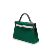 Hermès Kelly II Sellier Mini 20 Tricolore Epsom Vert Moyen/ Mauve Pale/Ardoise Palladium Hardware