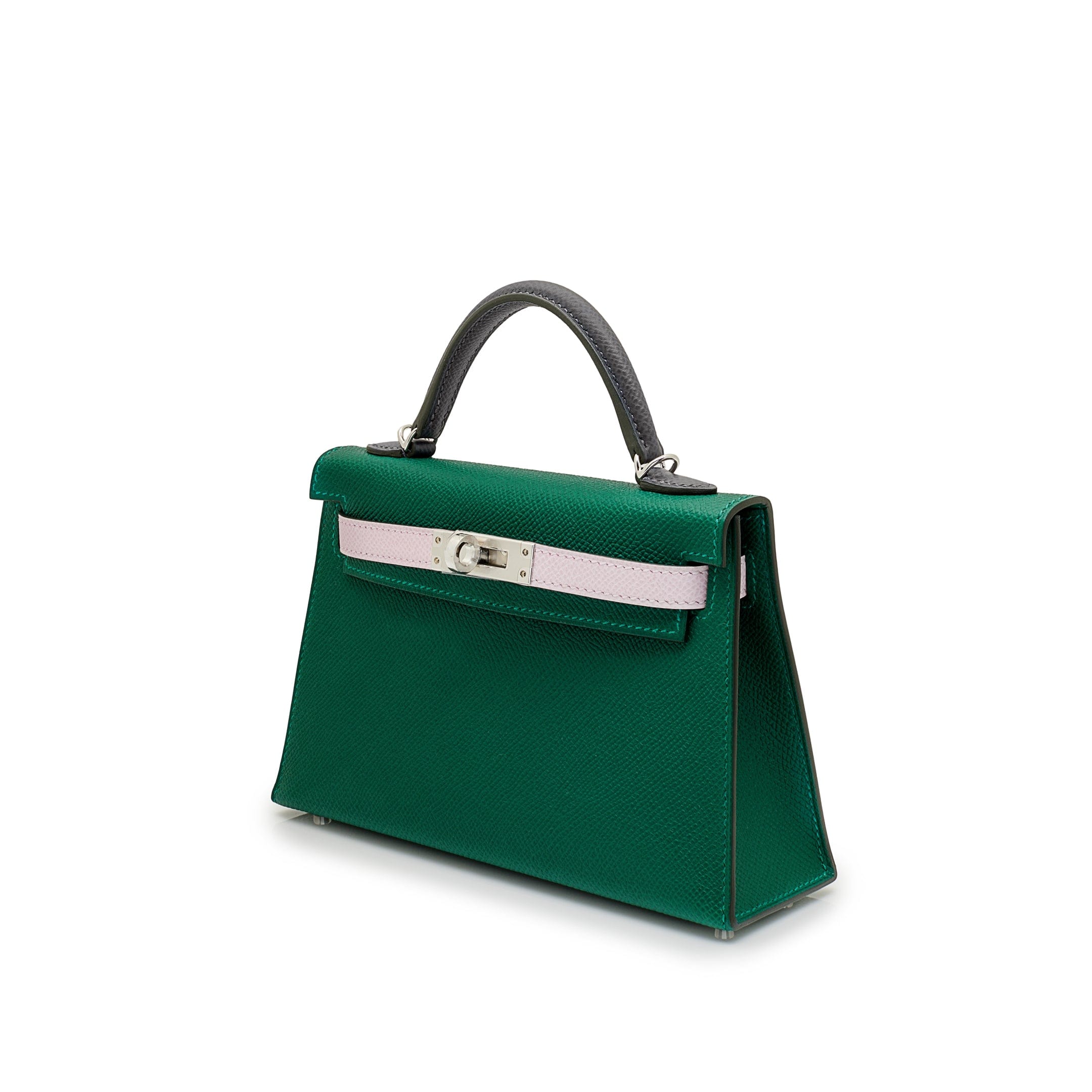 Hermès Kelly II Sellier Mini 20 Tricolore Epsom Vert Moyen/ Mauve Pale/Ardoise Palladium Hardware
