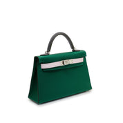 Hermès Kelly II Sellier Mini 20 Tricolore Epsom Vert Moyen/ Mauve Pale/Ardoise Palladium Hardware