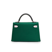 Hermès Kelly II Sellier Mini 20 Tricolore Epsom Vert Moyen/ Mauve Pale/Ardoise Palladium Hardware