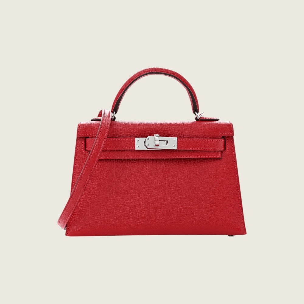 Hermès Kelly II Sellier 20 Mini Verso Chèvre Mysore Rouge Casaque Pink Palladium Hardware