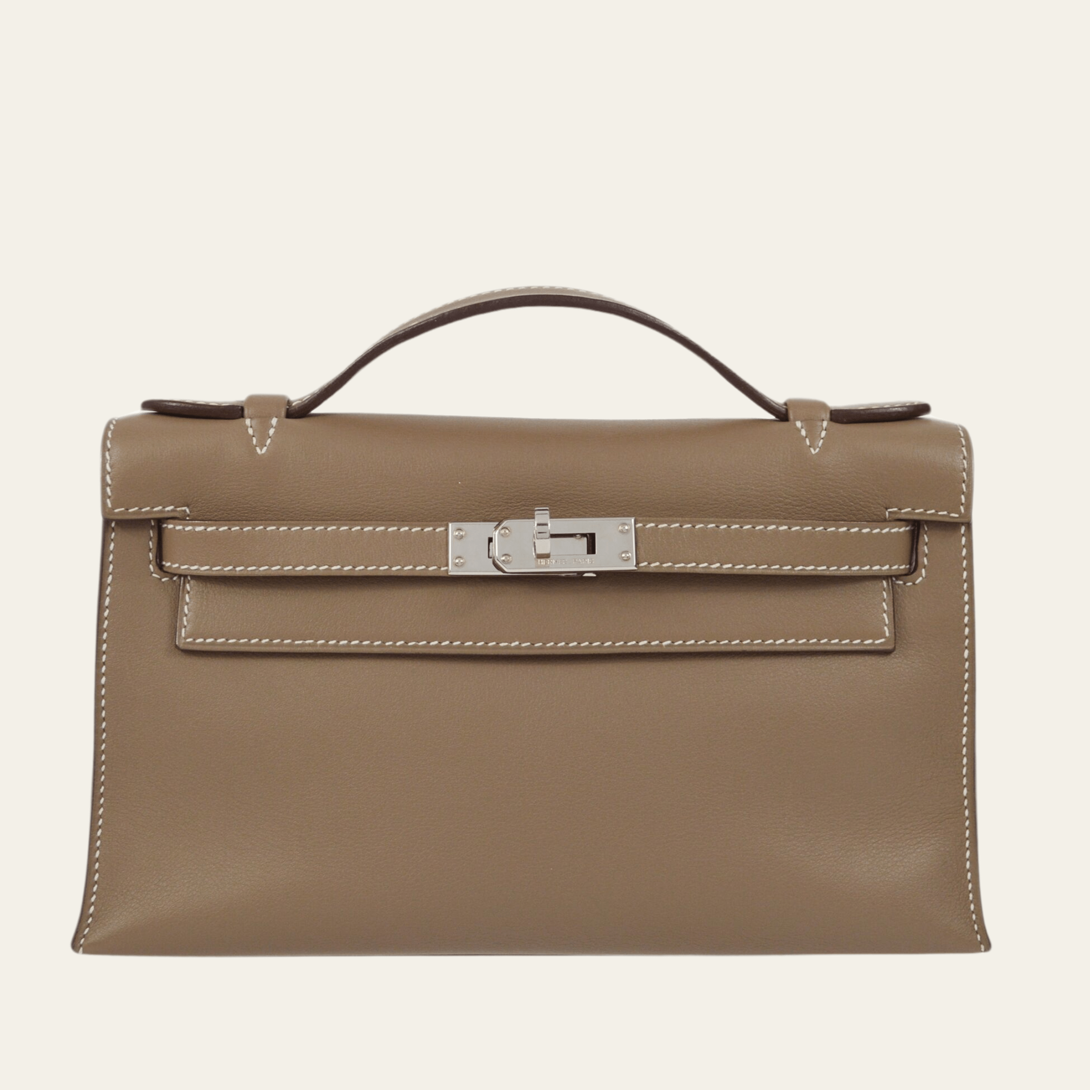 Hermès Kelly Mini Pochette Clutch Swift Calfskin Etoupe Palladium Hardware