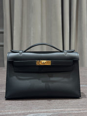 Hermès Kelly Mini Pochette Clutch Veau Swift 89 Noir Gold Hardware