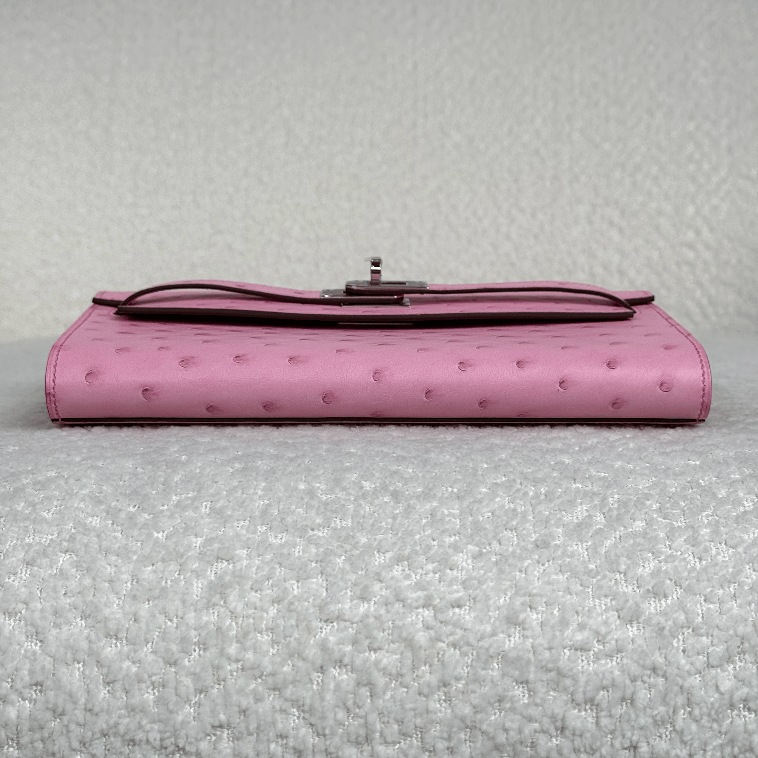 Hermès L4 Rose Bubblegum Kelly To Go Wallet Ostrich Palladium Hardware