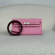 Hermès L4 Rose Bubblegum Kelly To Go Wallet Ostrich Palladium Hardware